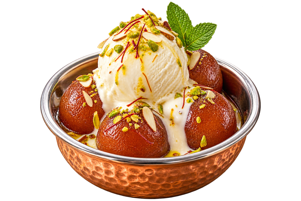 Gulab Jamun with Vanilla ice cream