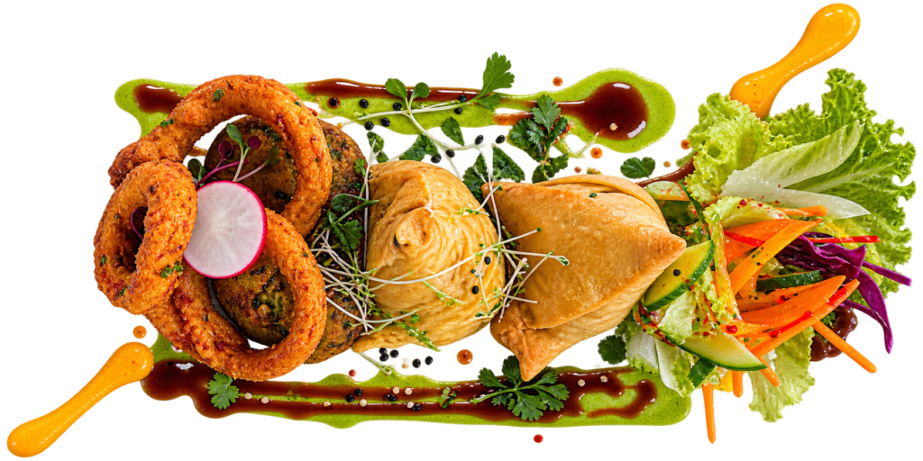 Special Mix Plater Veg’s for 2 (3 aloo ki Tikki, 3 onion barista, 2 samosa)